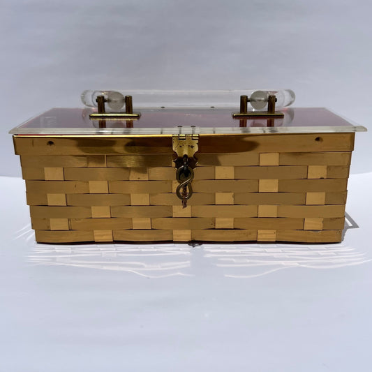 Vintage Metal Basketweave Purse with Lucite Handle by Dorset Rex Fifth Avenue