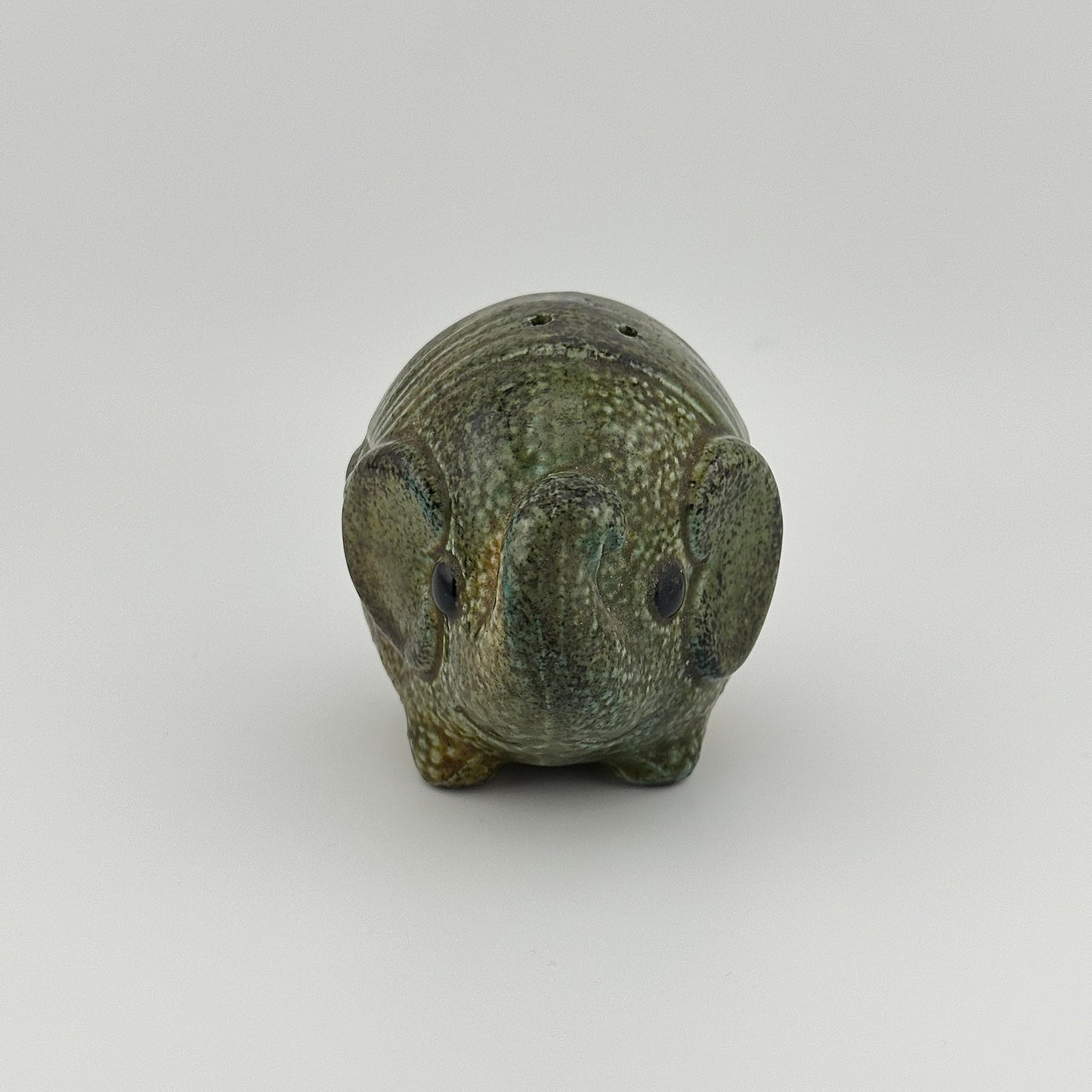 Vintage Green Elephant Ceramic Salt or Pepper Shaker, Maker Unknown.