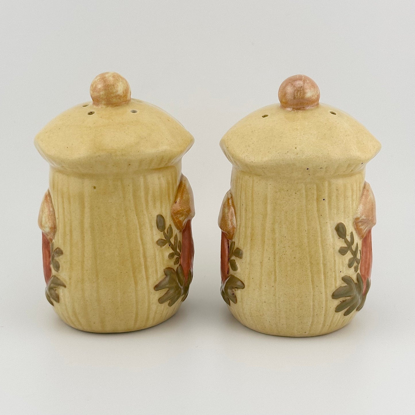 Vintage Ceramic Salt and Pepper Shakers, Mushrooms Signed RB, 1977.