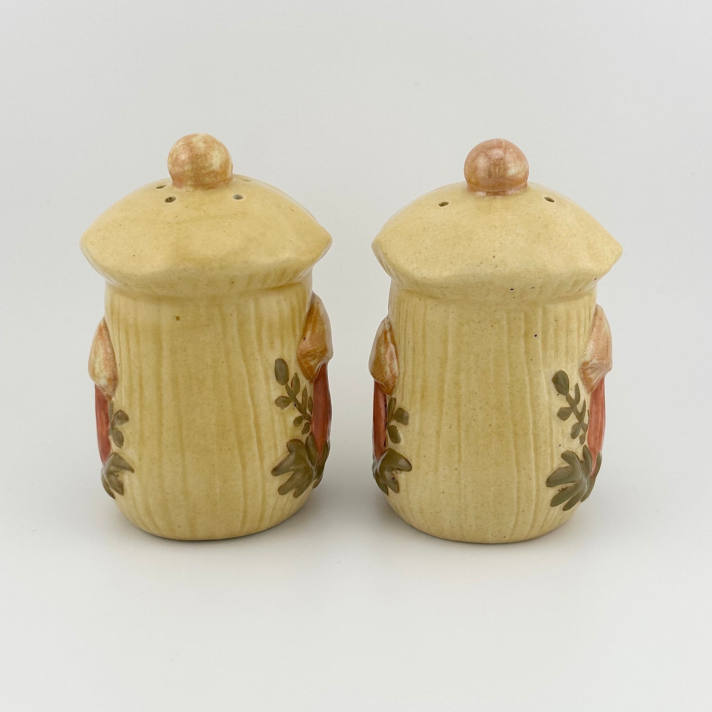 Vintage Ceramic Salt and Pepper Shakers, Mushrooms Signed RB, 1977.