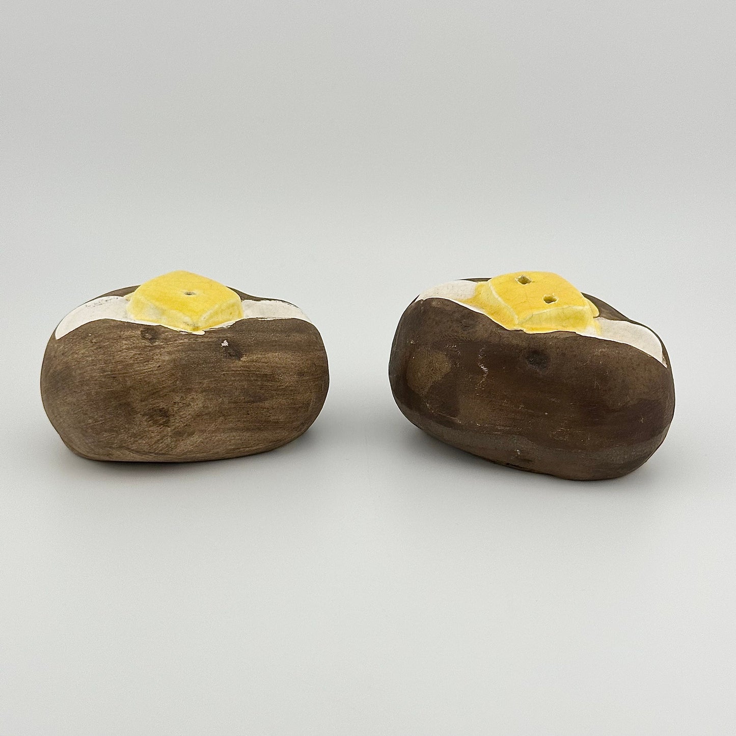 Vintage Salt and Pepper Shakers, Buttered Baked Potatoes, Hand Painted in Bonners Ferry Idaho.