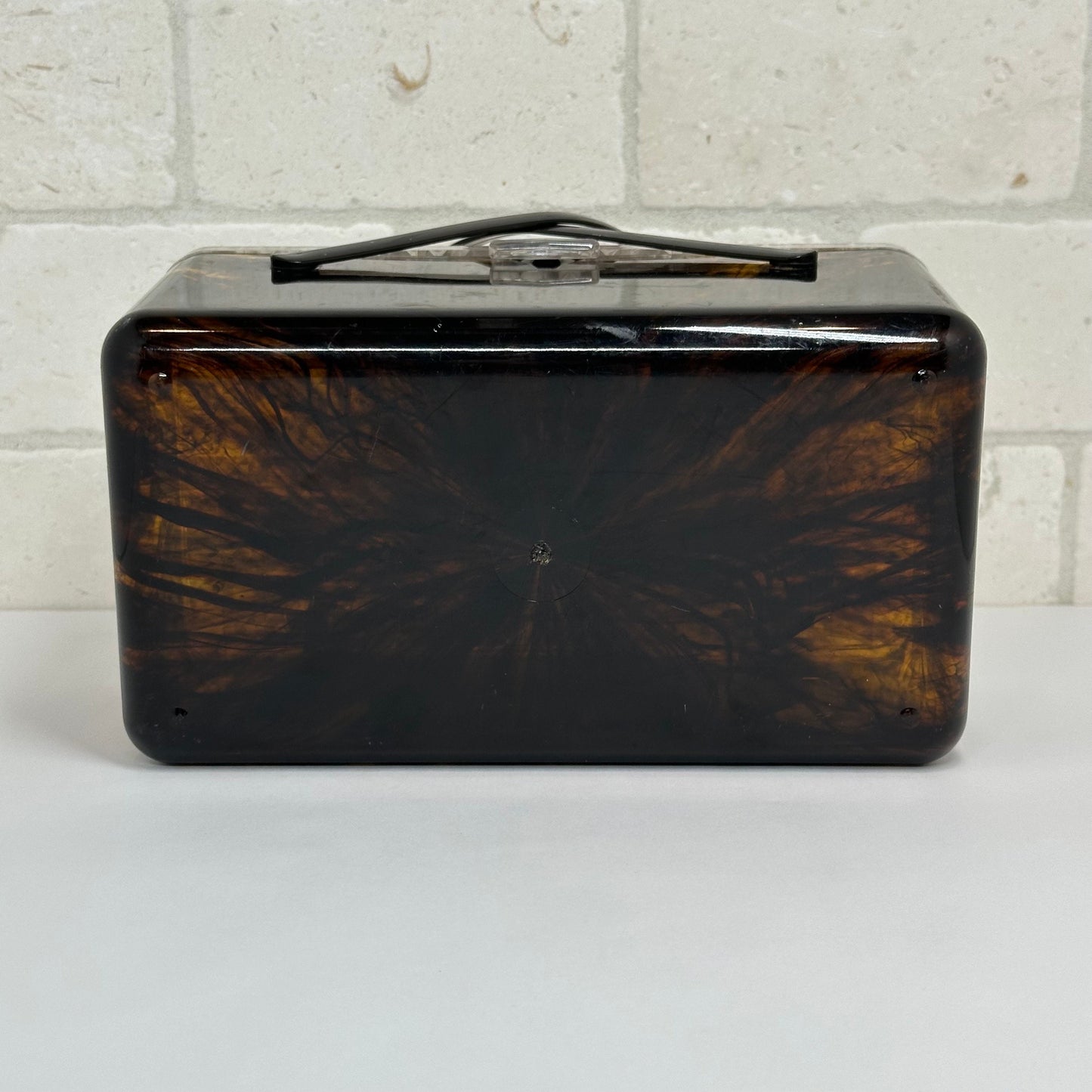 Vintage Tortoise Shell Lucite Handbag with Clear Diamond Pattern Top, 1960s.