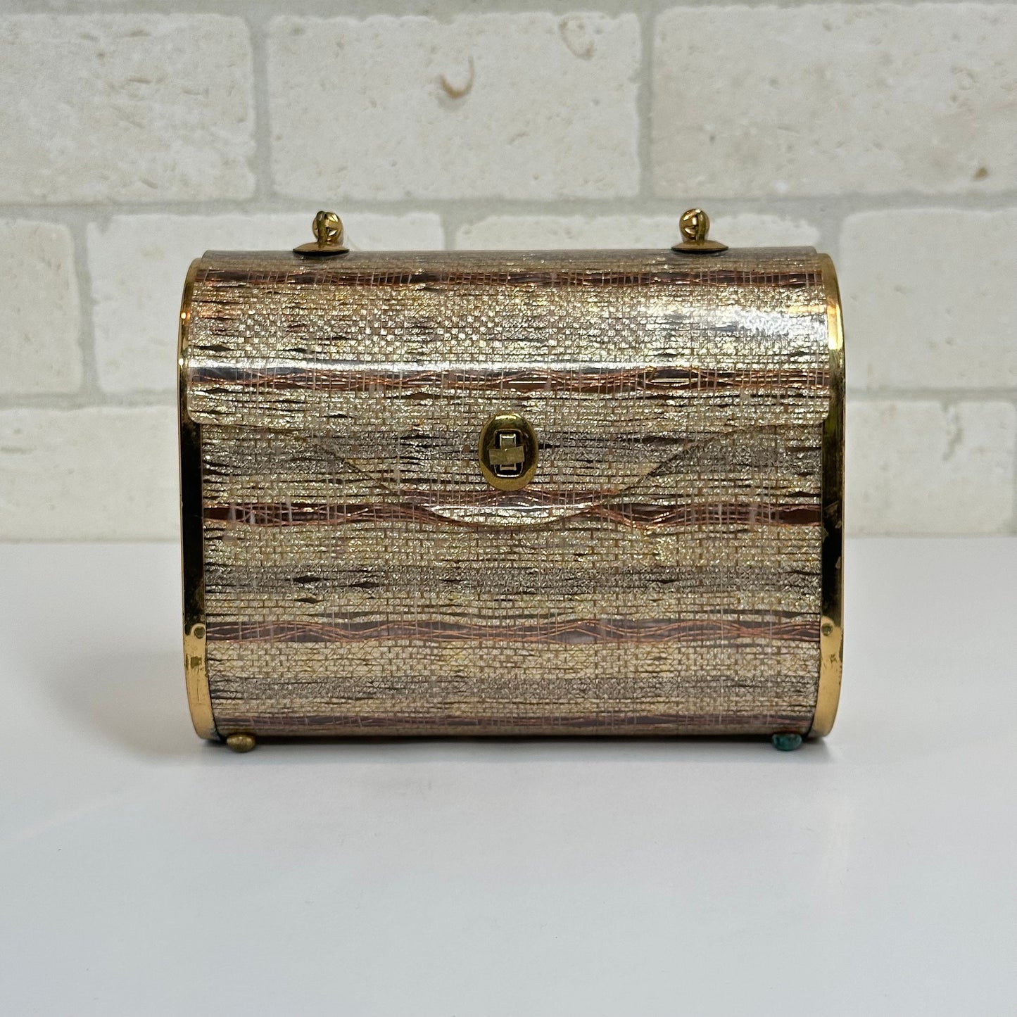 Vintage Lucite Handbage with Tinsel Basketweave Design, Made by Majestic, 1950s.