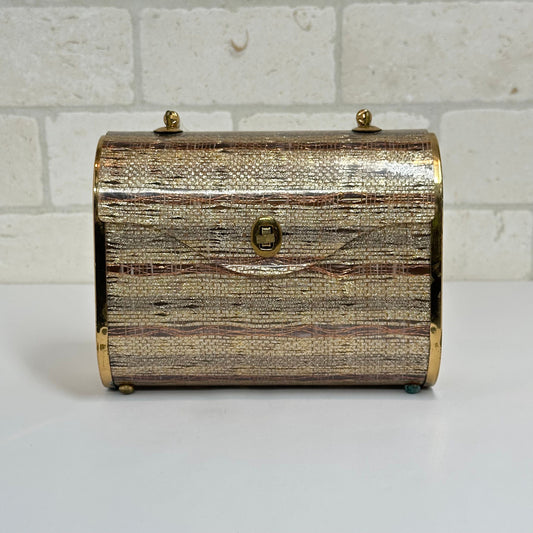 Vintage Lucite Handbage with Tinsel Basketweave Design, Made by Majestic, 1950s.