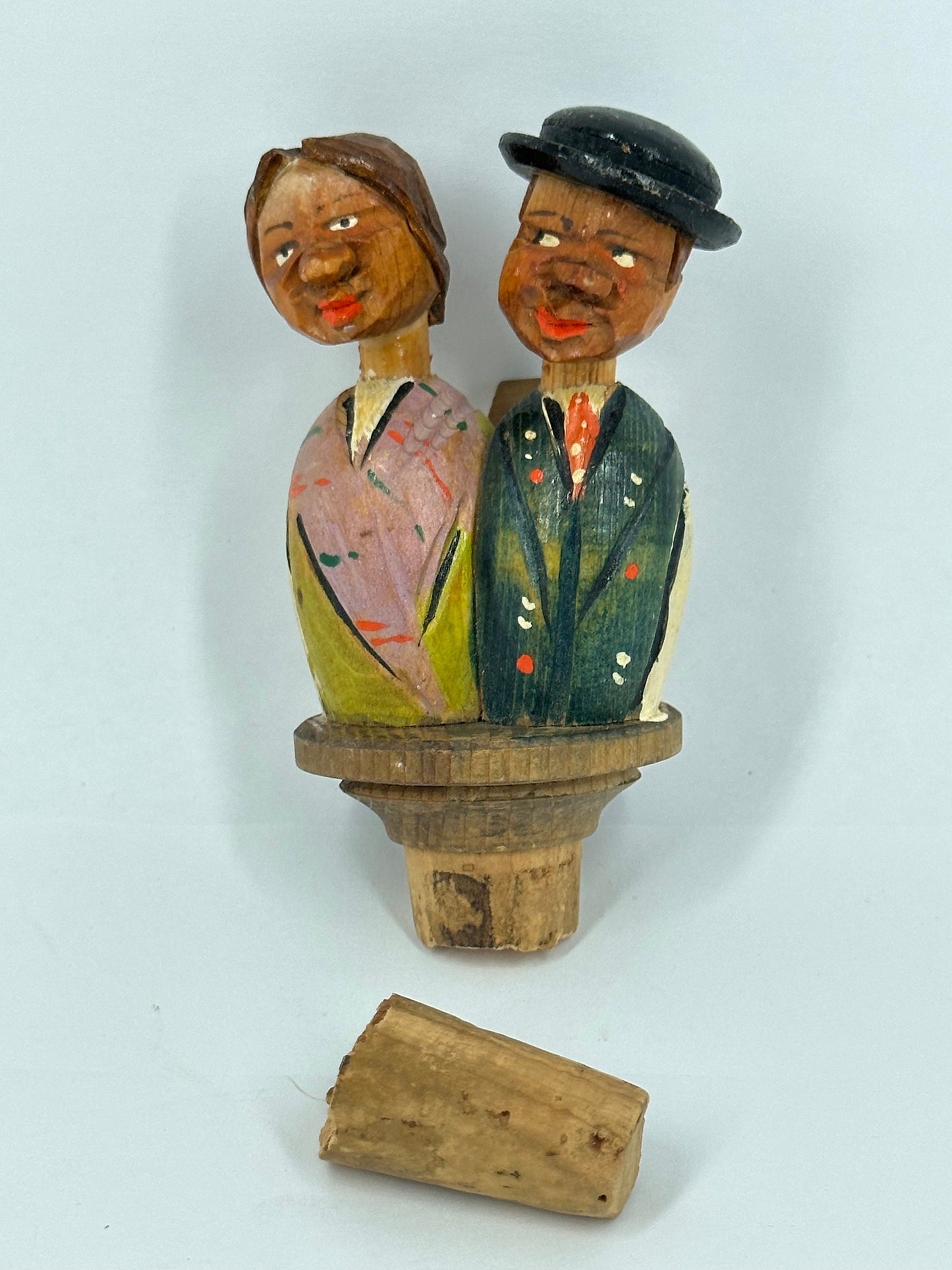 Vintage Bottle Stopper, ANRI Style, Hand Carved and Painted in Germany