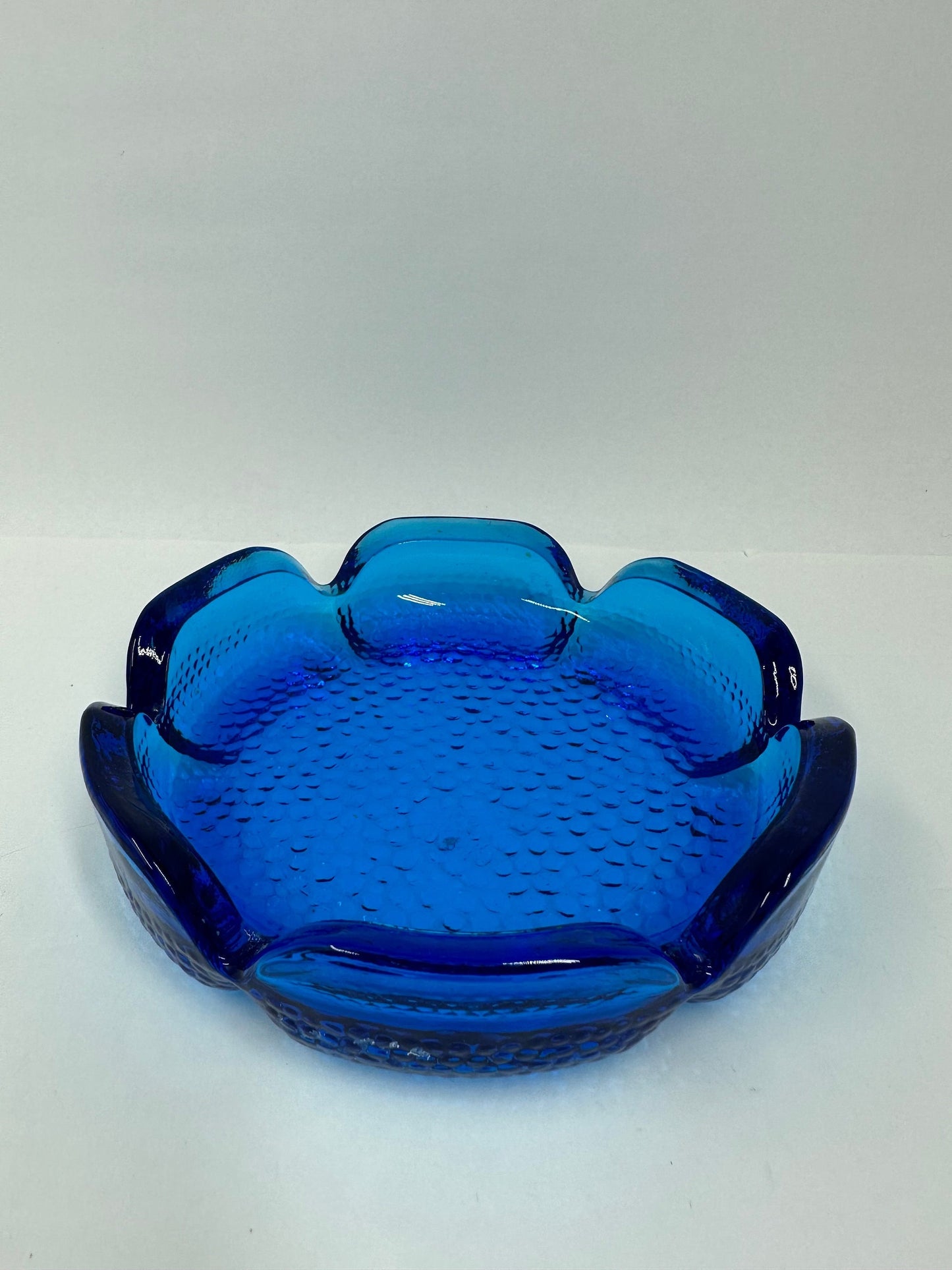 Vintage Blue Glass Ashtray, Flower Shaped by Anchor Hocking