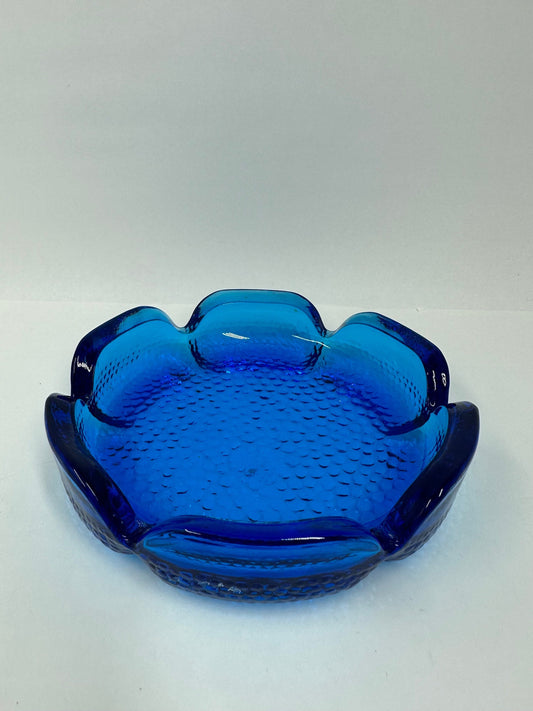 Vintage Blue Glass Ashtray, Flower Shaped by Anchor Hocking