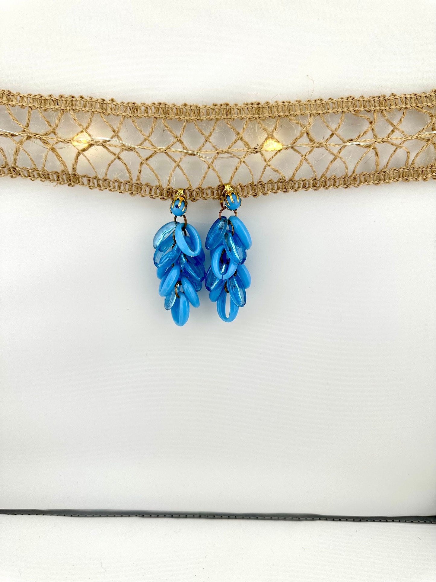 Vintage Clip On Dangling Earrings, Light Blue Rings and Gold Plated.