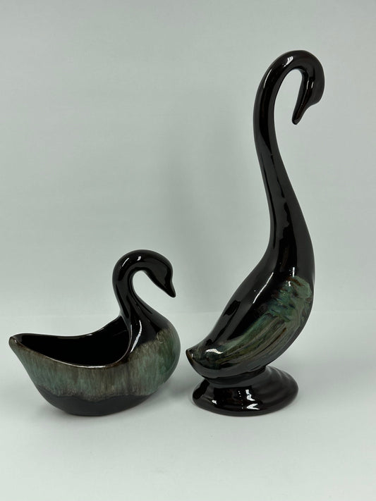 Vintage Figurine, Planter and Decorative Dish, Swan, Drip Glaze Pottery, Ceramic Pottery, Terracotta.