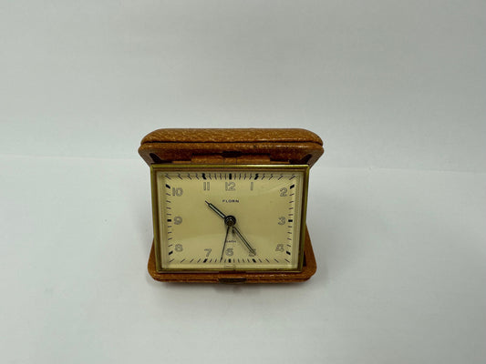 Vintage Travel Clock, Gold Toned, Foldable Travel Cover and Made in Germany.