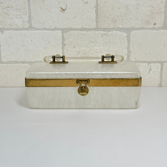 Vintage 1950s Pearl Lucite Handbag: Dorset Rex Brass Trim Purse