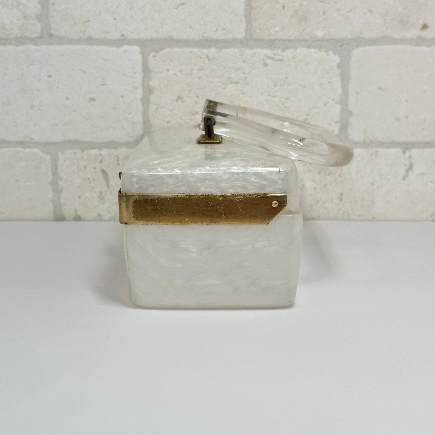 Vintage 1950s Pearl Lucite Handbag: Dorset Rex Brass Trim Purse