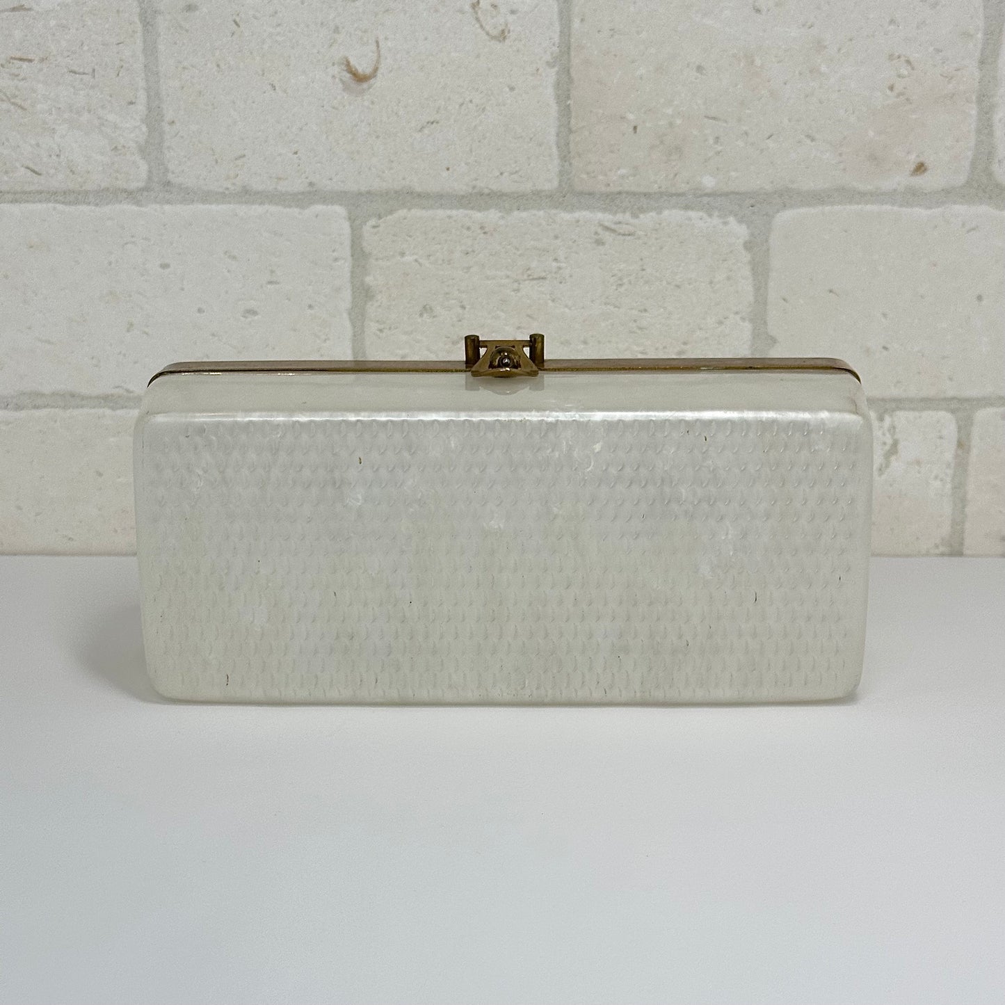 Vintage 1950s Pearl Lucite Handbag: Dorset Rex Brass Trim Purse