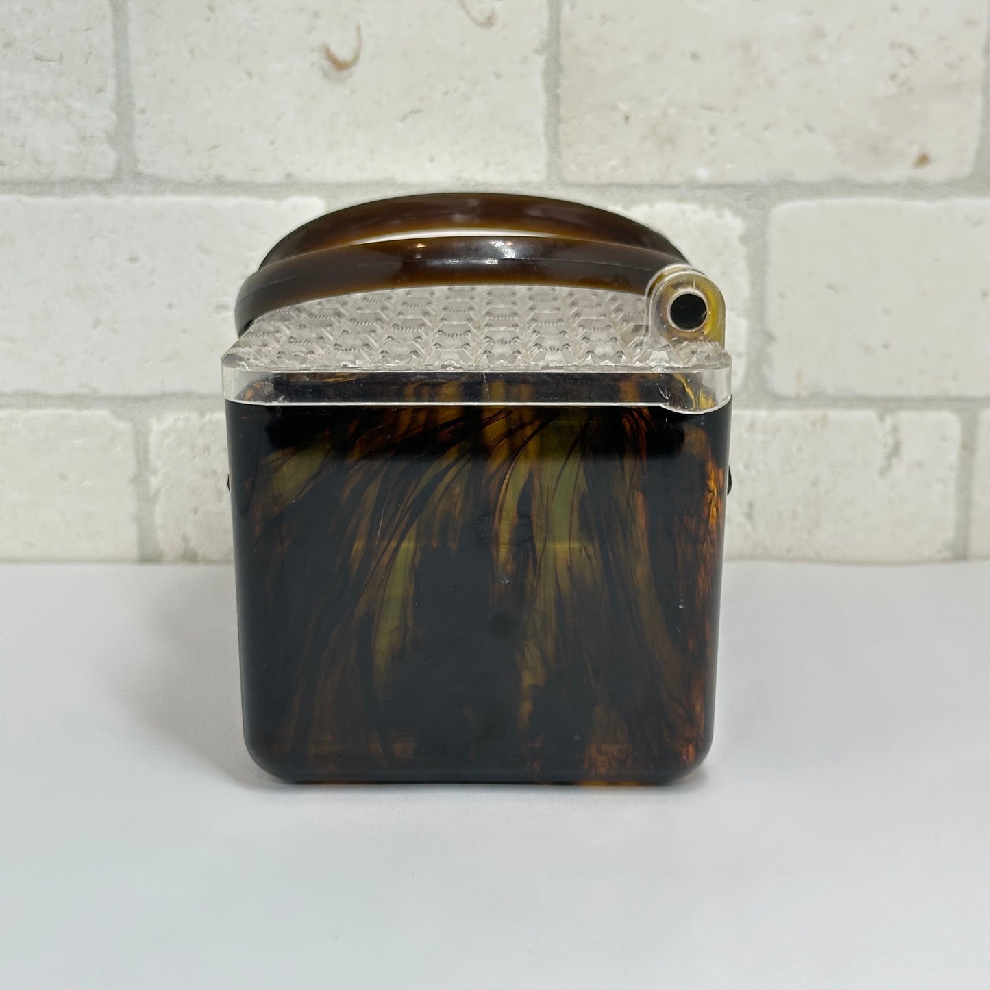 Vintage Tortoise Shell Lucite Handbag with Clear Diamond Pattern Top, 1960s.