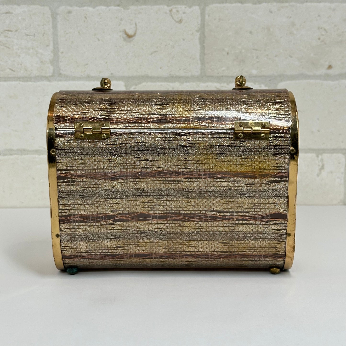 Vintage Lucite Handbage with Tinsel Basketweave Design, Made by Majestic, 1950s.