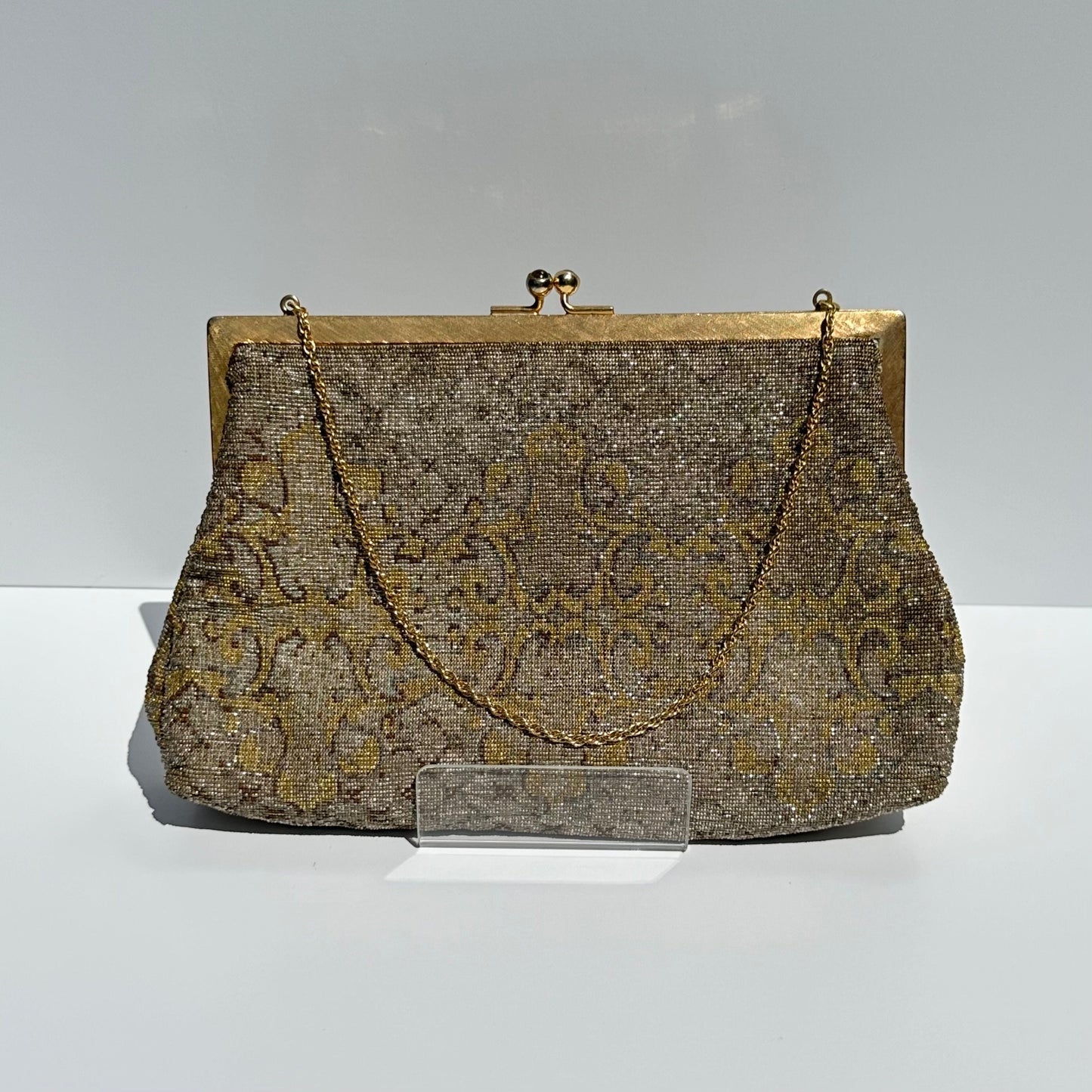Vintage Beaded Gold Handbag, Made by Josef, Hand Beaded in France.