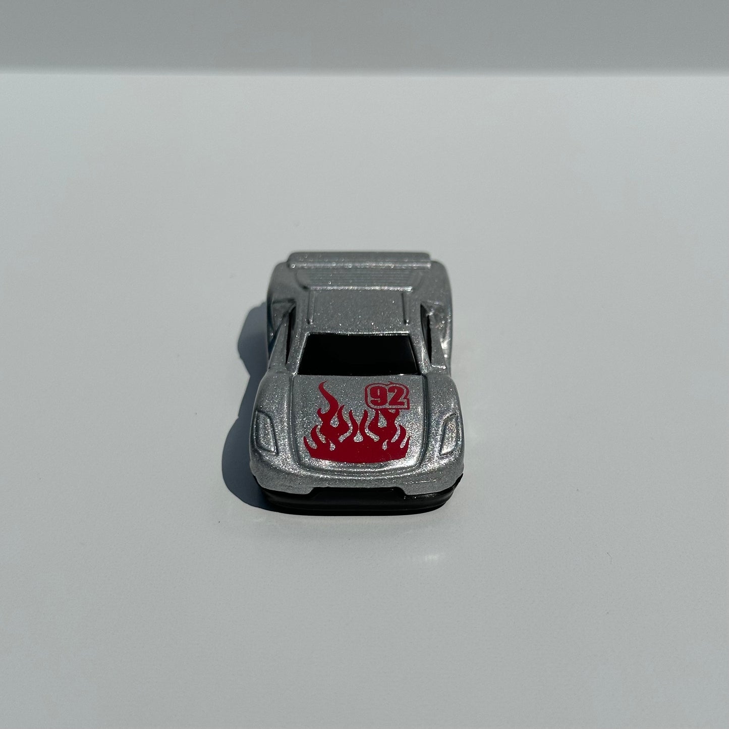 Vintage Car of Silver Maisto Lamborghini Number 92 with Red Flames.