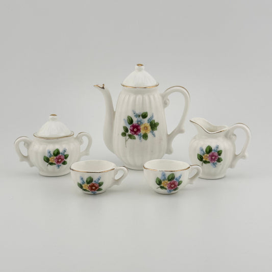 Vintage Miniatures, Porcelain Tea Set with Flowers, Set of 5.