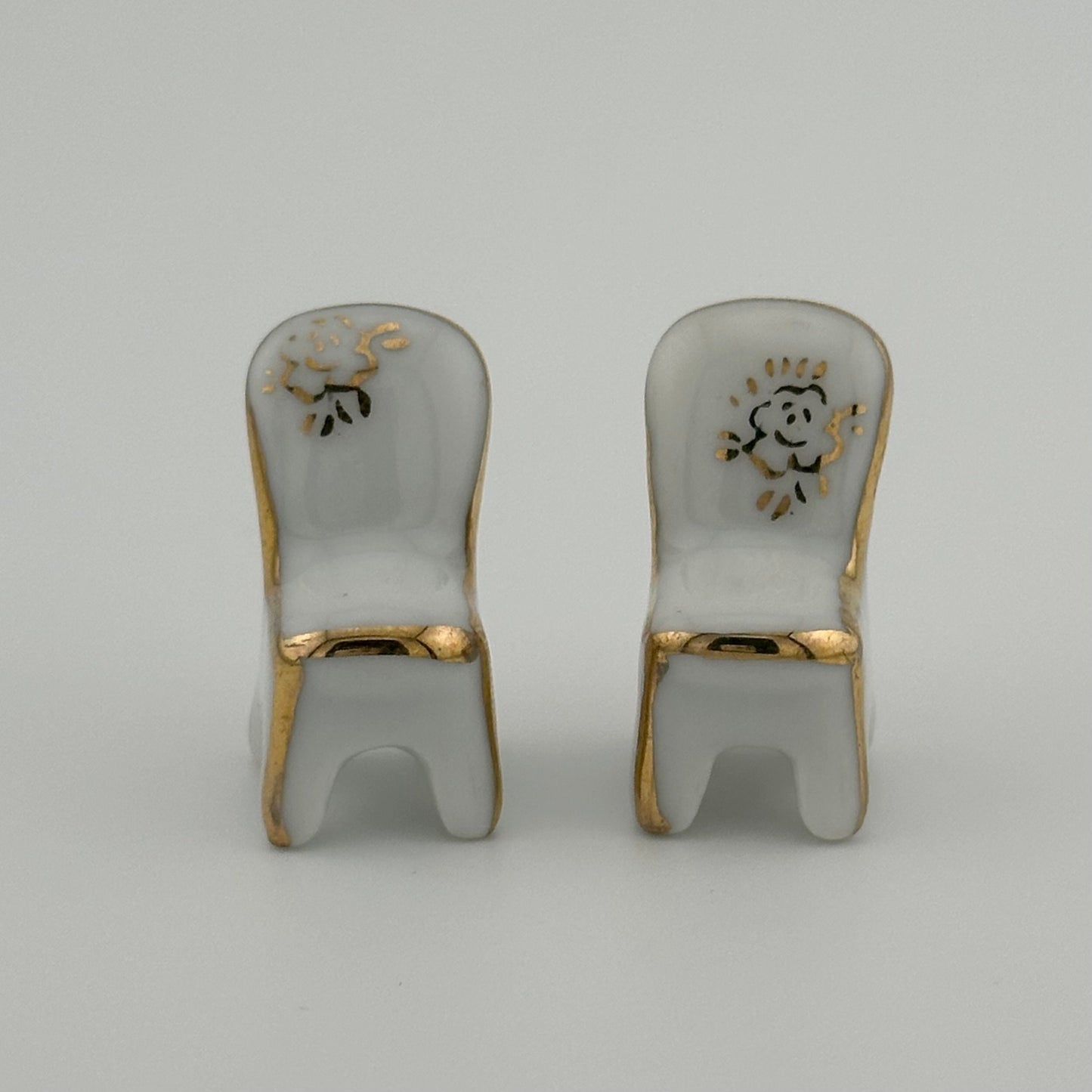 Vintage Miniatures, Porcelain Table and Chairs with Gold Accents, Set of 3.