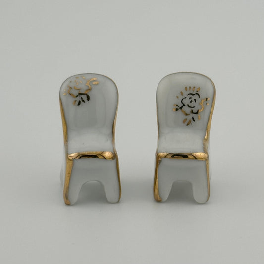 Vintage Miniatures, Porcelain Table and Chairs with Gold Accents, Set of 3.