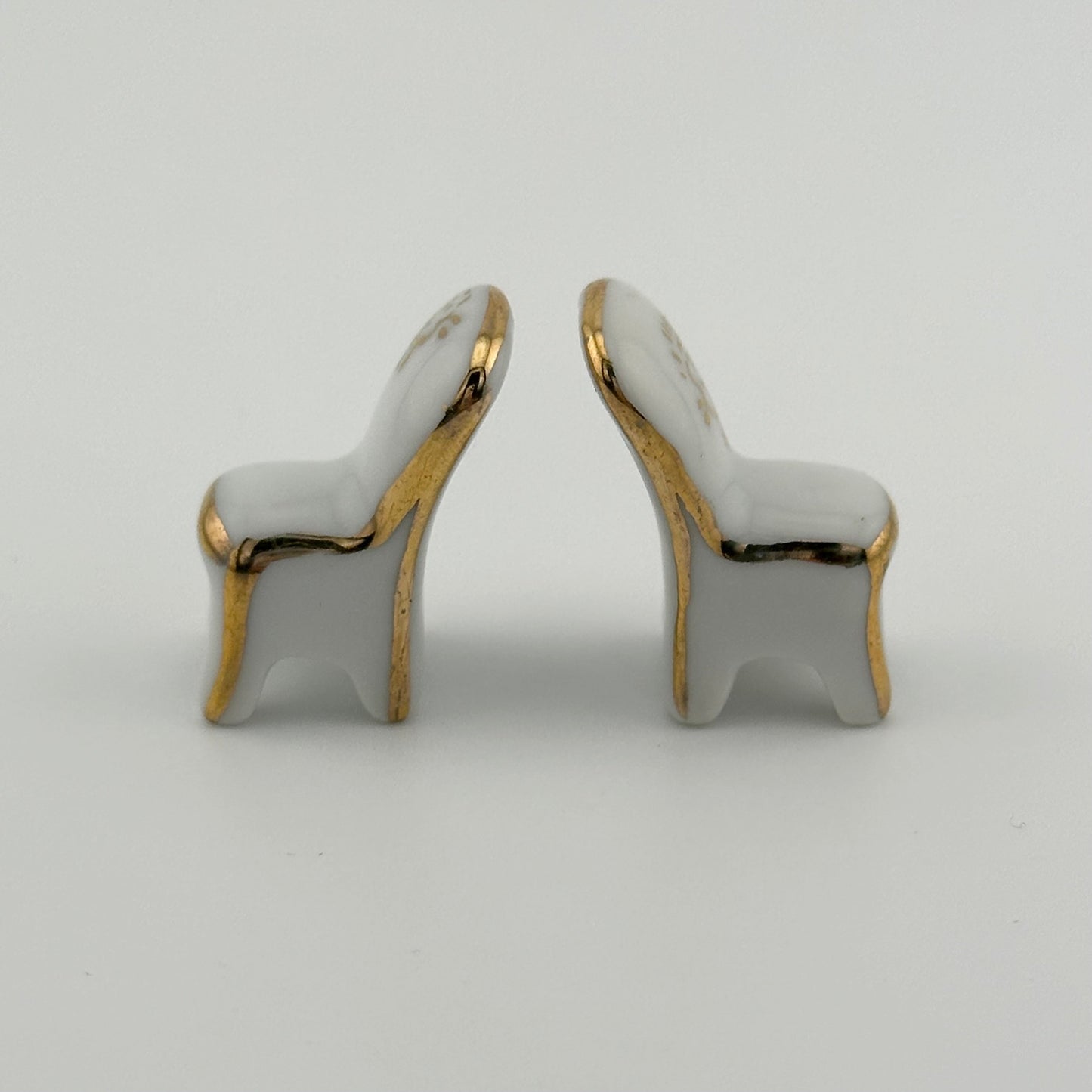 Vintage Miniatures, Porcelain Table and Chairs with Gold Accents, Set of 3.