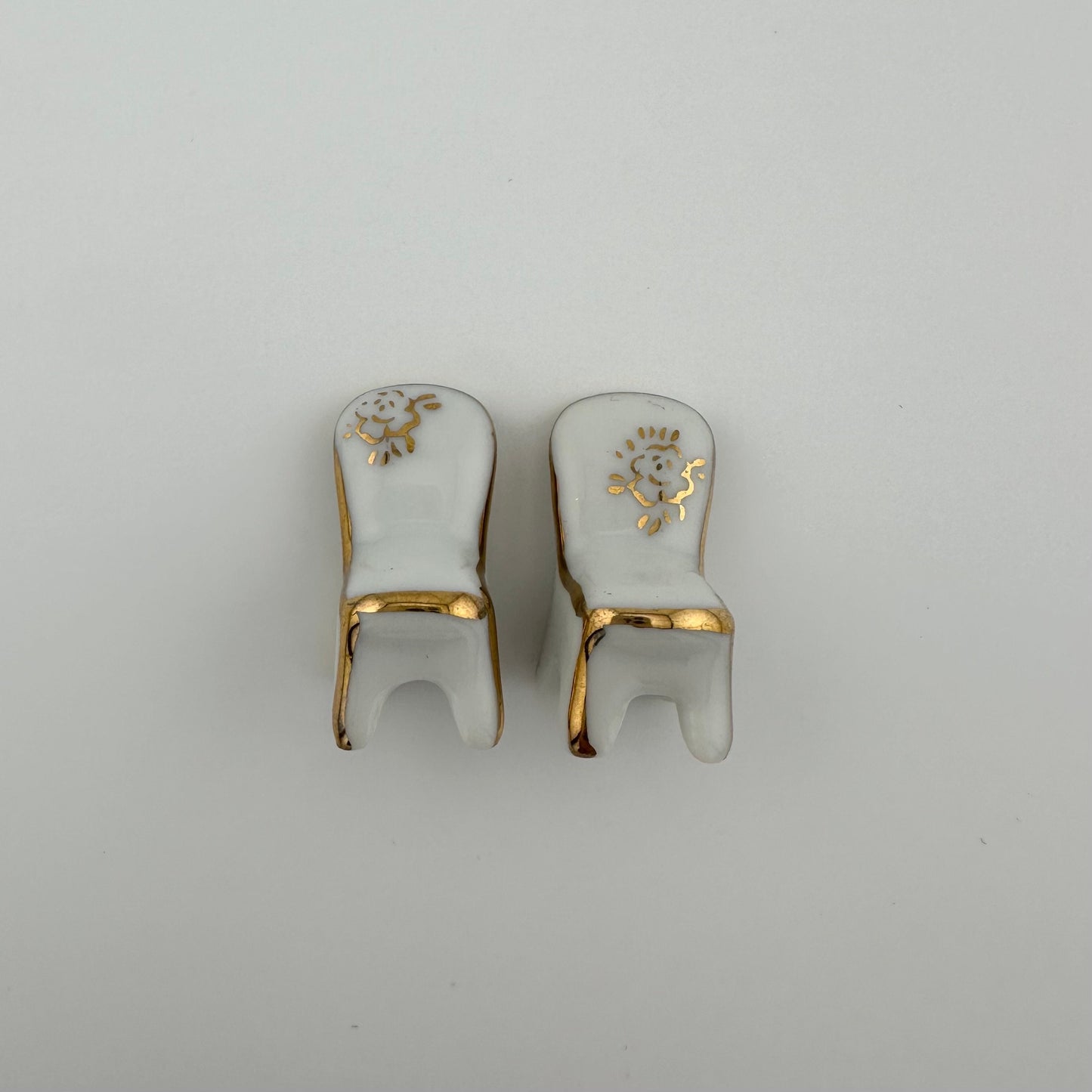 Vintage Miniatures, Porcelain Table and Chairs with Gold Accents, Set of 3.