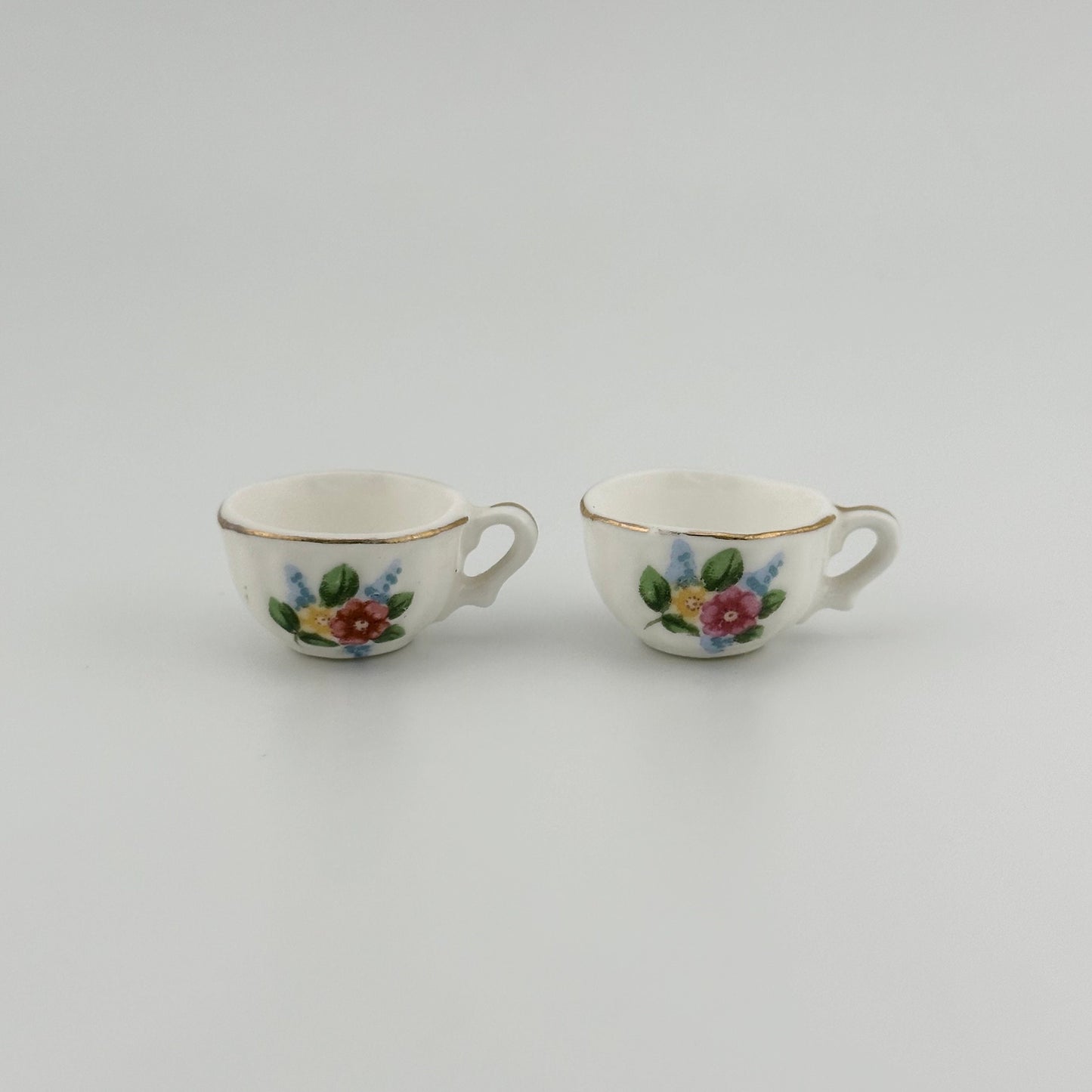 Vintage Miniatures, Porcelain Tea Set with Flowers, Set of 5.