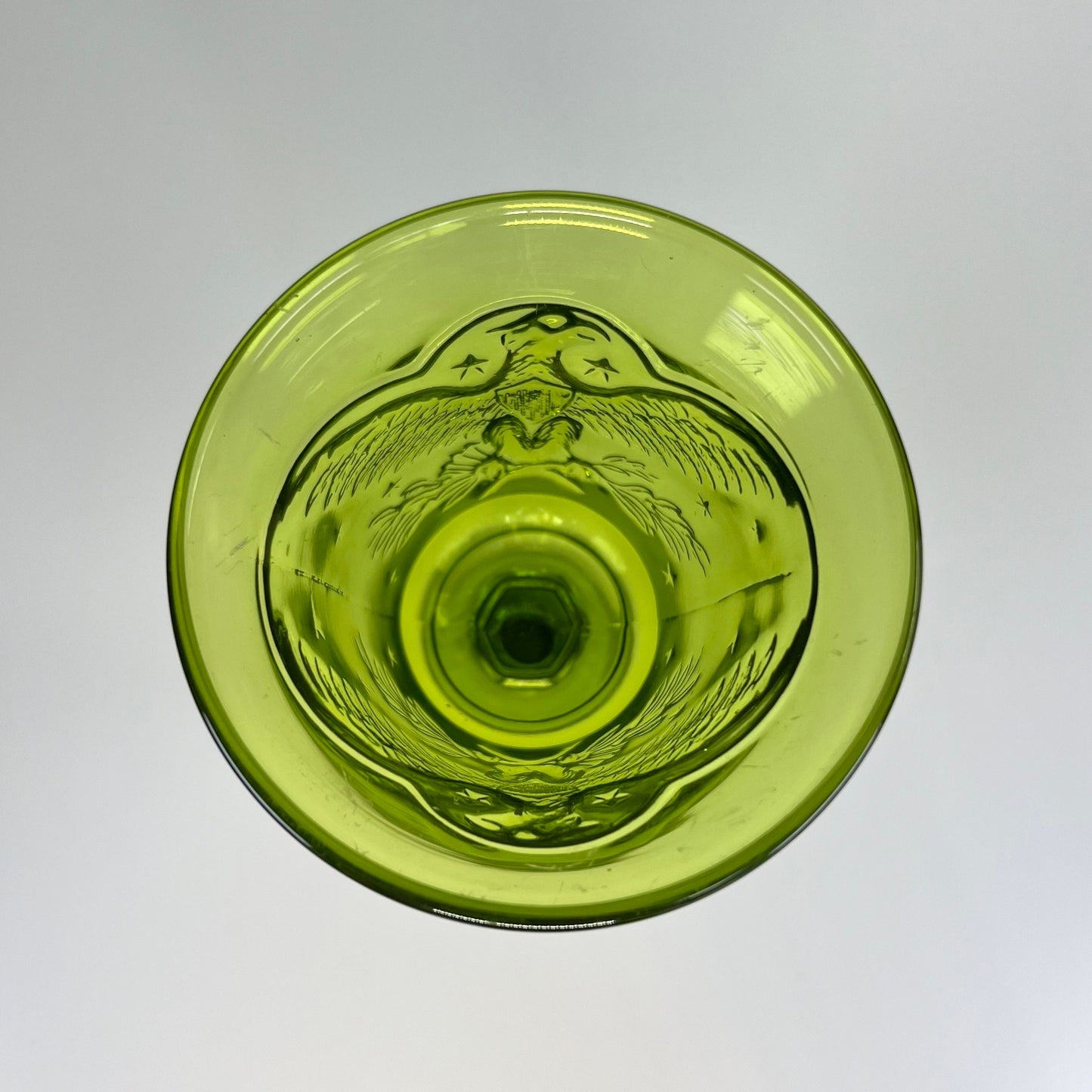 Vintage Glass Candy Dish with Lid in Fostoria Green Eagle Design