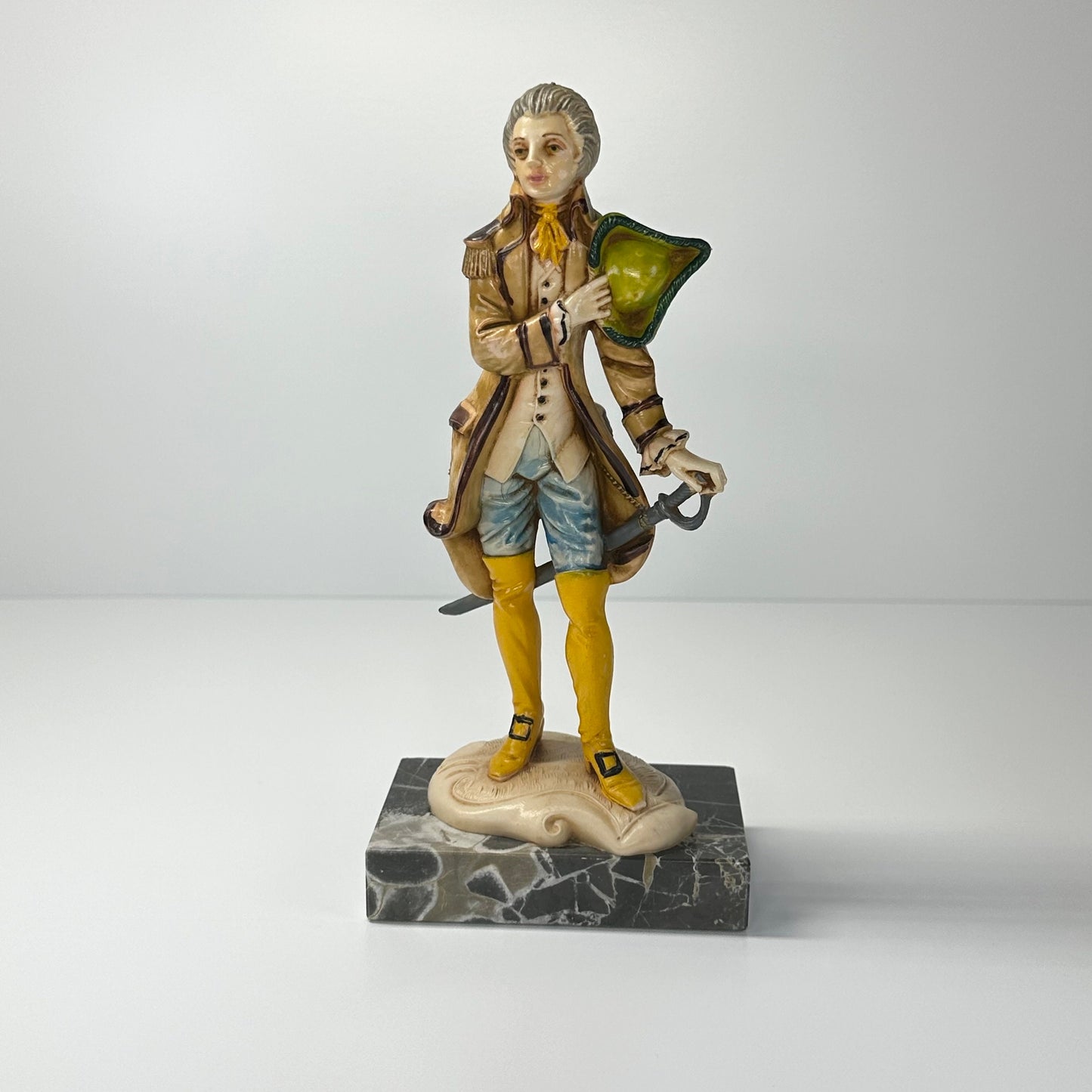 Vintage Figurine of Victorian Man with Sword and Carrara Marble Base by Fontanini