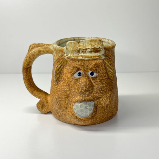 Vintage Pottery Mug 3D Face Art of Man with Golf Ball in his Mouth.