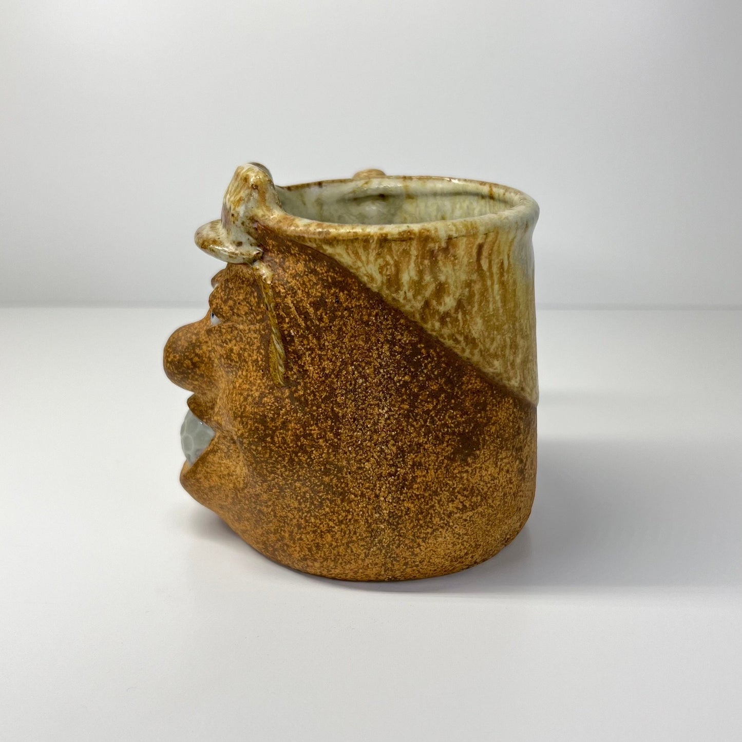 Vintage Pottery Mug 3D Face Art of Man with Golf Ball in his Mouth.