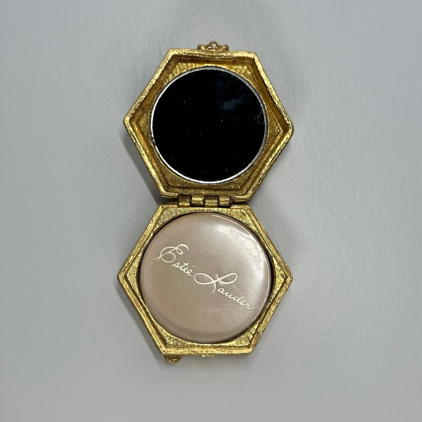 Vintage Compact of Portrait of Regency Lady in Unusual Hexagonal Shape by Estée Lauder.