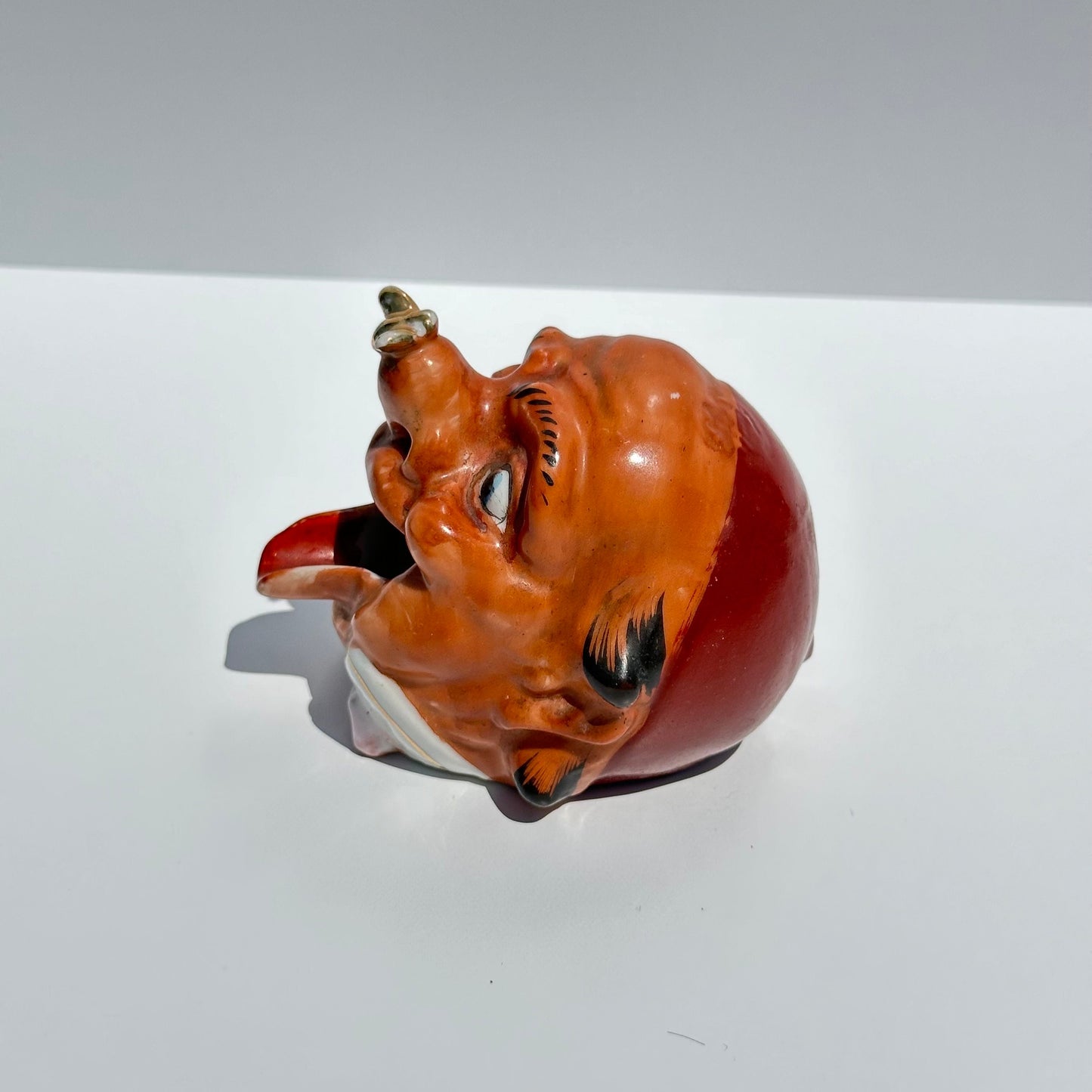 Vintage Ceramic Ashtray of Laughing Old Man with Bee On Nose Made in Japan
