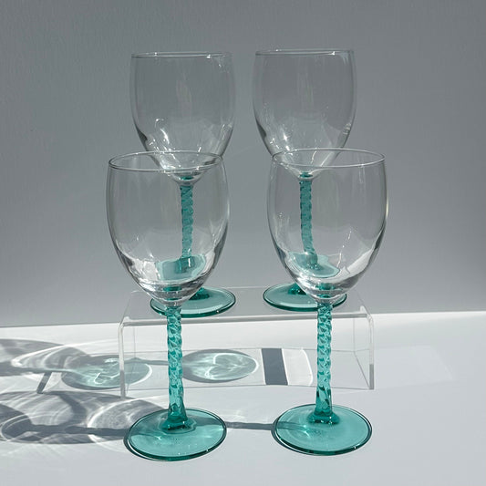 Vintage Crystal Wine Glasses in Angelique Aqua by Crystal D’Arques-Durand