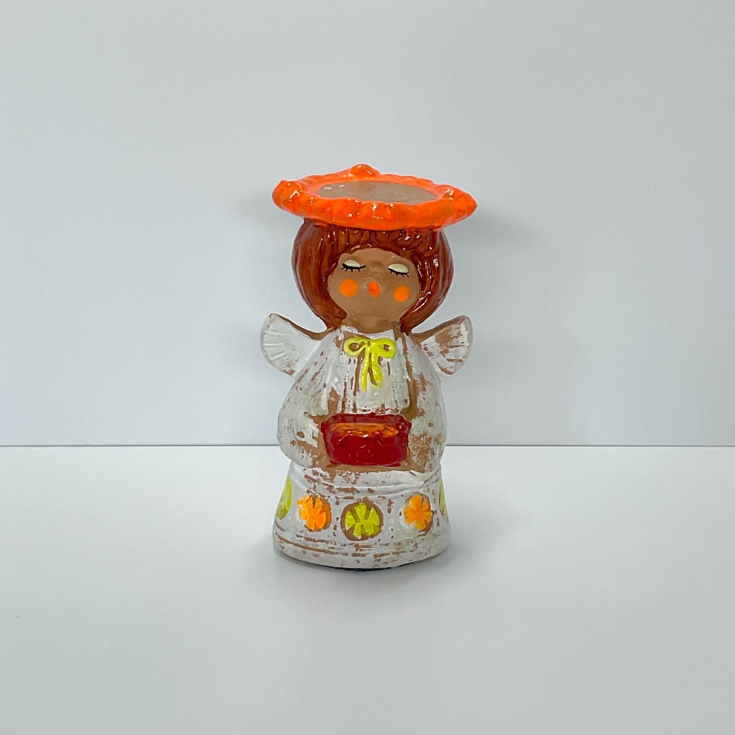 Vintage Candle Holder of an Angel Made of Terra Cotta by Wales in Japan.