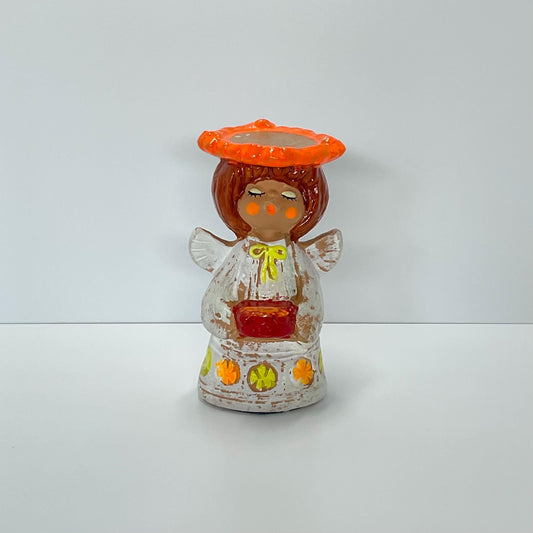 Vintage Candle Holder of an Angel Made of Terra Cotta by Wales in Japan.