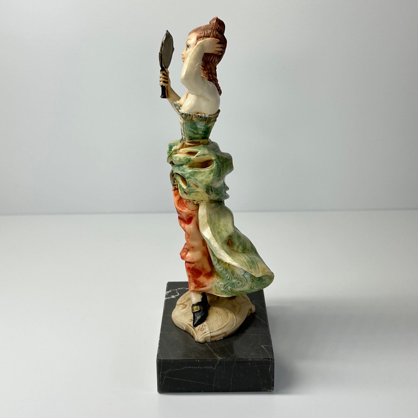 Vintage Figurine of Lady with Mirror with Carrara Marble Base by Fontanini