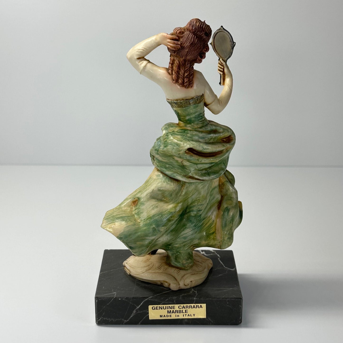 Vintage Figurine of Lady with Mirror with Carrara Marble Base by Fontanini