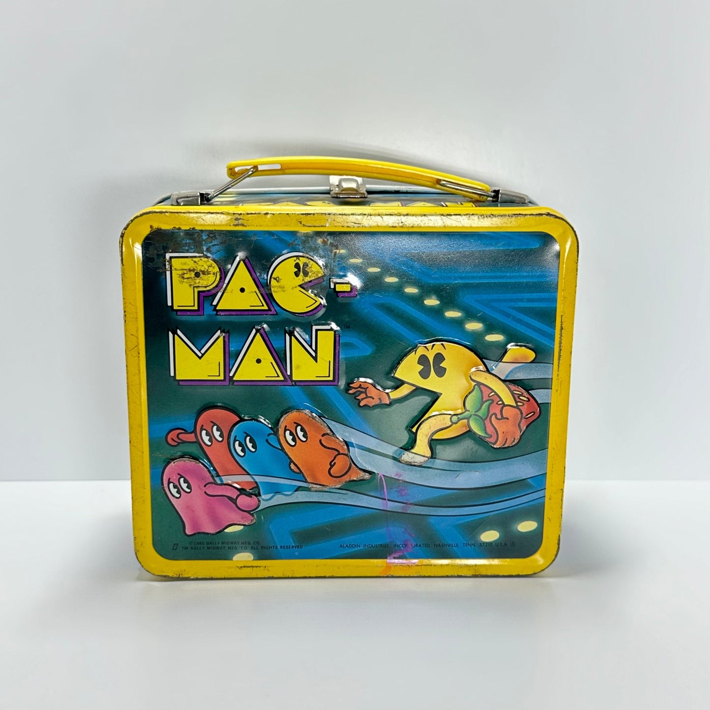 Vintage Metal Lunch Box of PAC-MAN and Made by Aladdin.