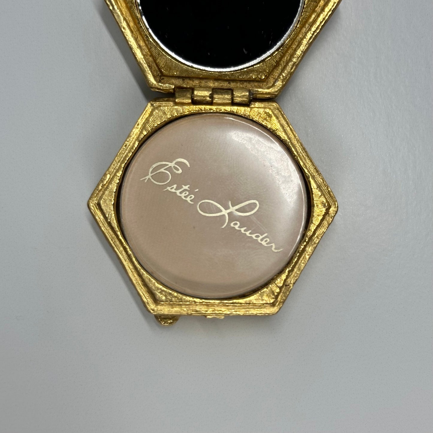 Vintage Compact of Portrait of Regency Lady in Unusual Hexagonal Shape by Estée Lauder.