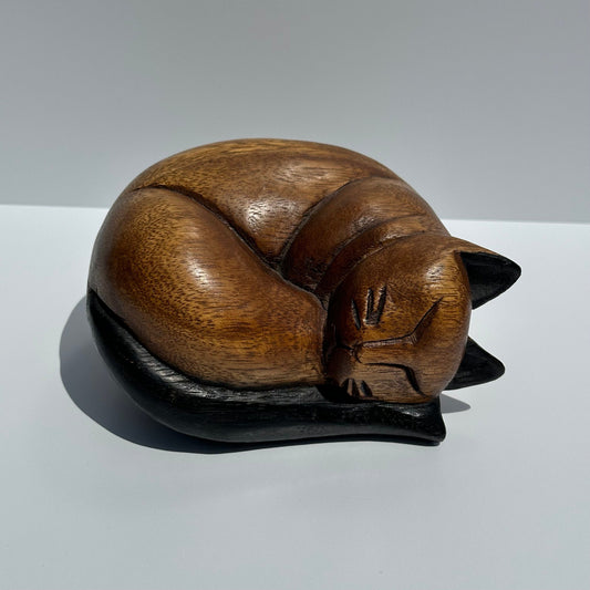Vintage Hand Carved Wooden Siamese Cat Made in Thailand.