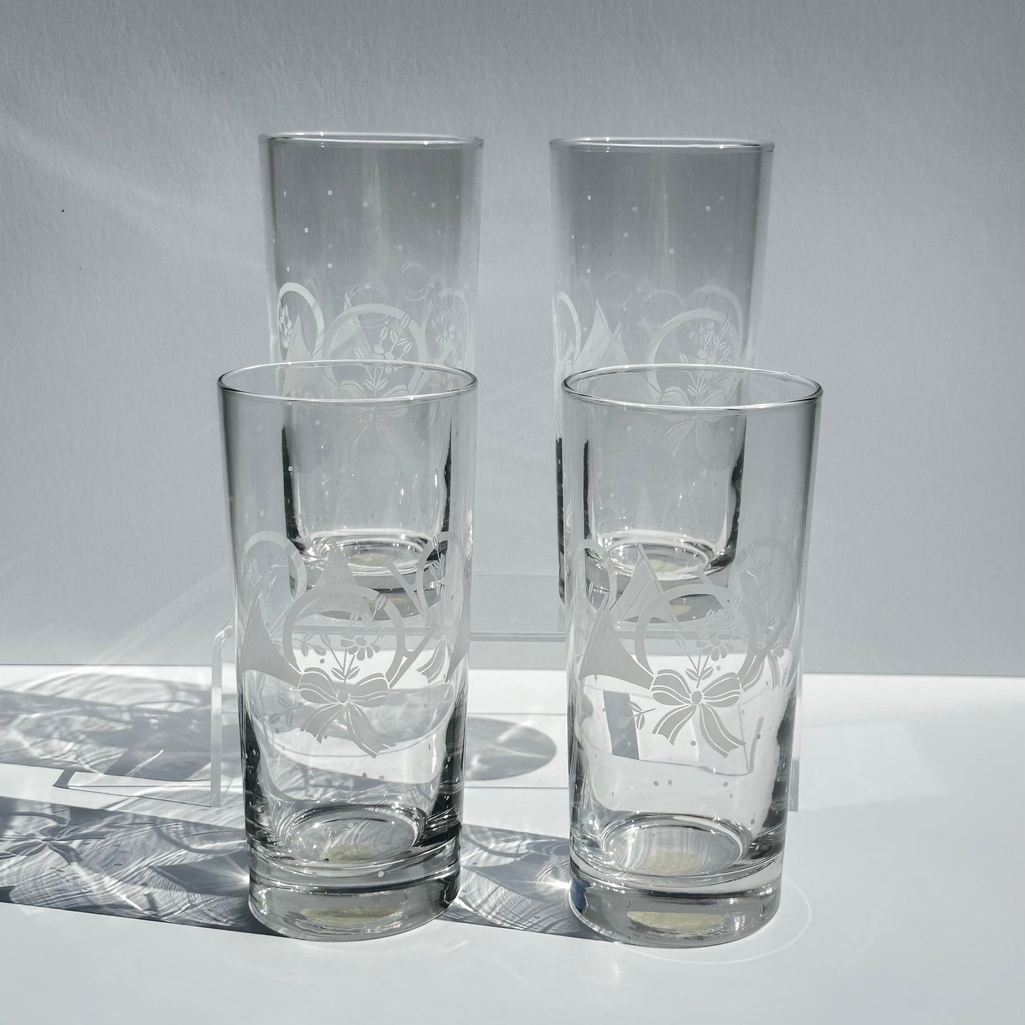 Vintage Crystal Glass Tumblers With Etched Christmas French Horn by Princess House