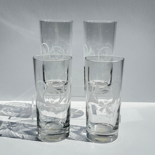 Vintage Crystal Glass Tumblers With Etched Christmas French Horn by Princess House