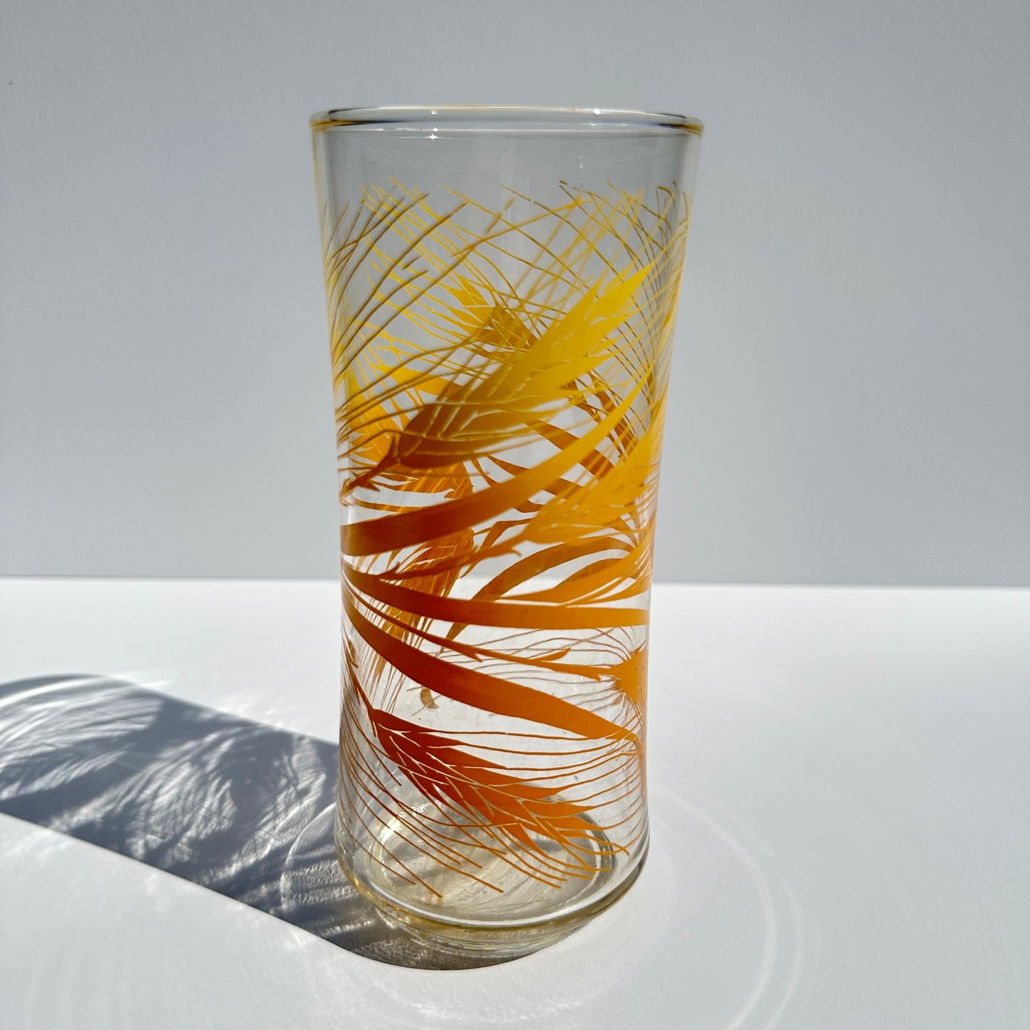 Vintage Glass Tumblers in Popular Libbey Golden Wheat Design, Set of 9 16 oz.