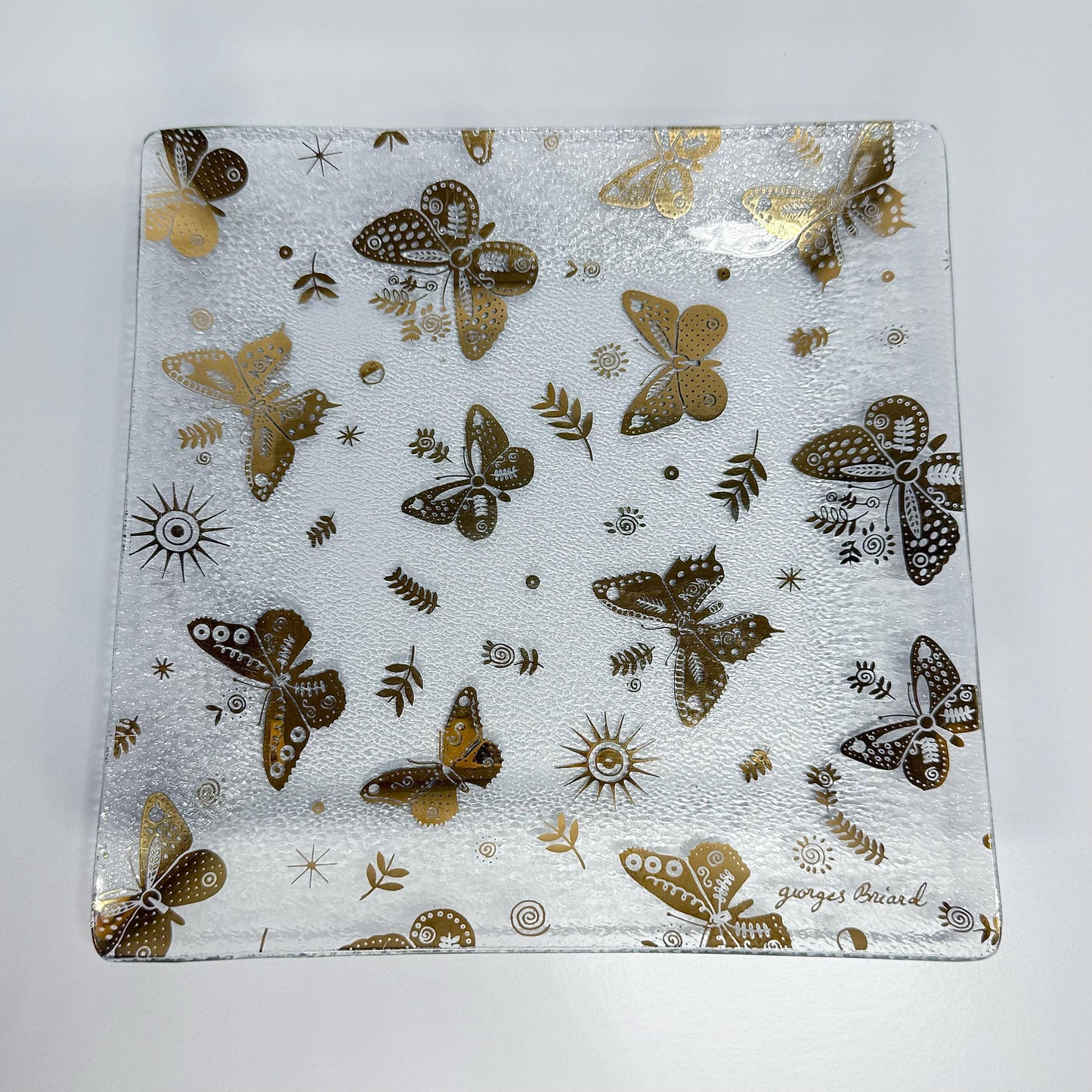 Vintage Dish, Mid Century Modern Gold Butterfly, Signed Georges Briard.