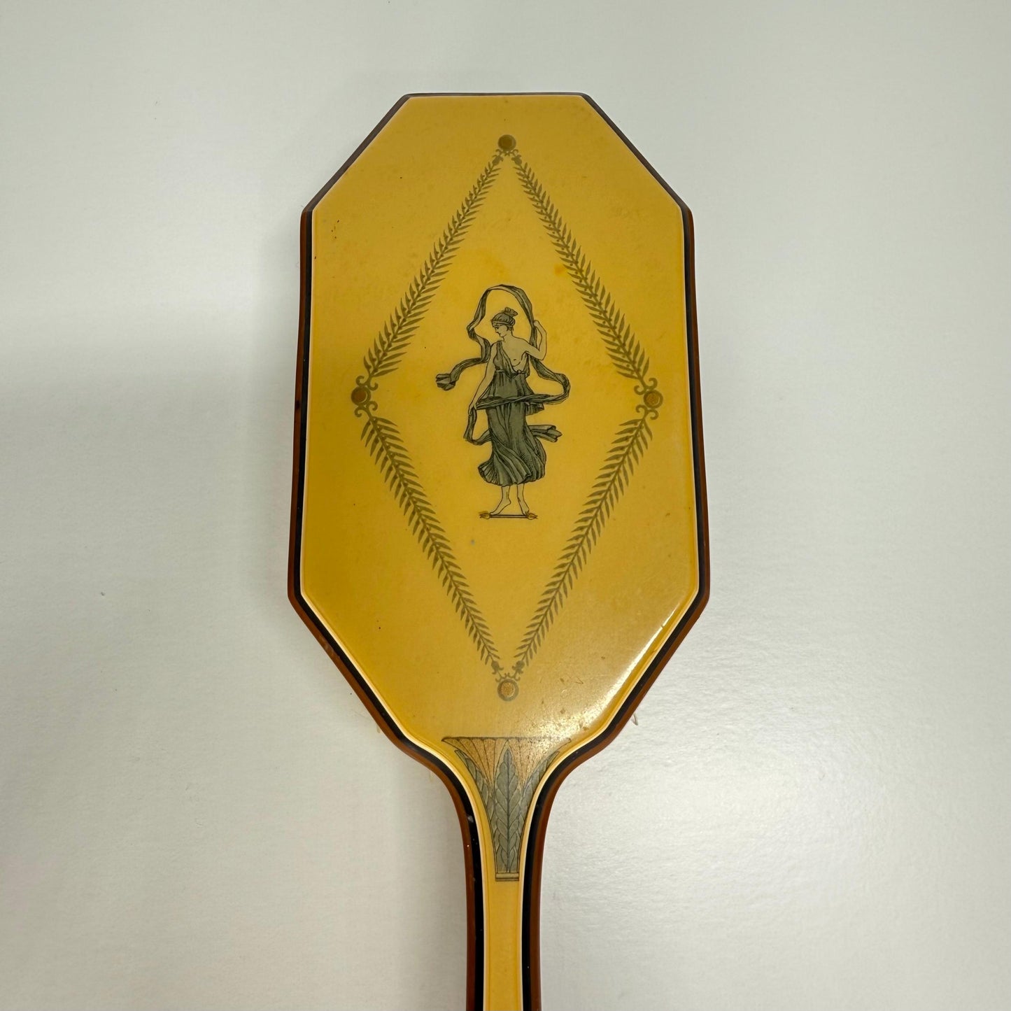 Vintage Hair Brush, Lucite Greco Roman Goddess, 1920s.