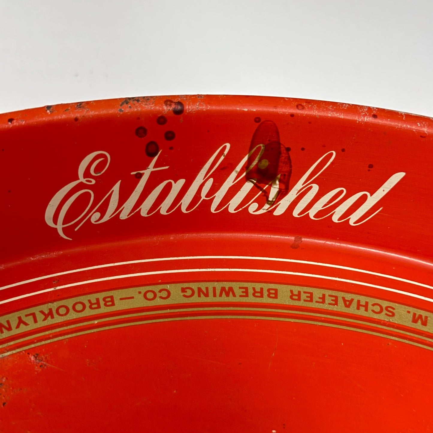 Vintage Red Metal Schaefer Beer Tray Made by Canco.