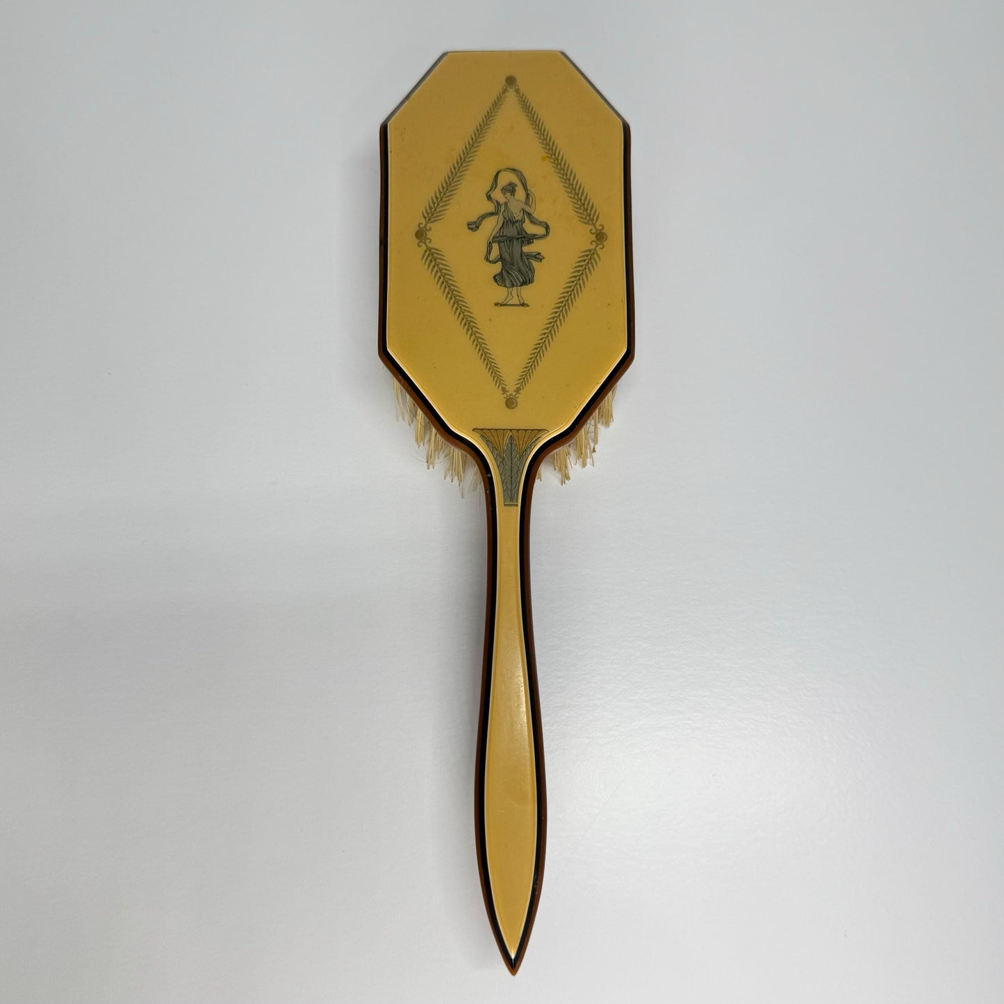 Vintage Hair Brush, Lucite Greco Roman Goddess, 1920s.