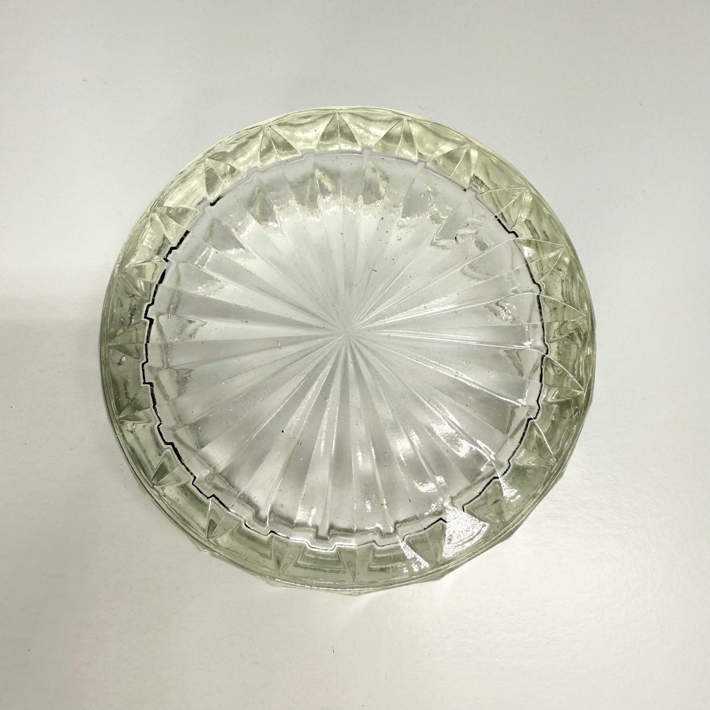 Vintage Powder Dish, Round Jewelry Trinket Box Made of Cut Crystal With Powder Puff