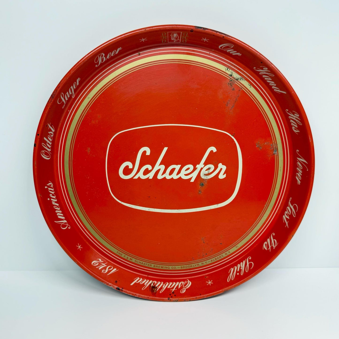Vintage Red Metal Schaefer Beer Tray Made by Canco.